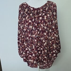 LC Lauren Conrad Maroon Floral Blouse